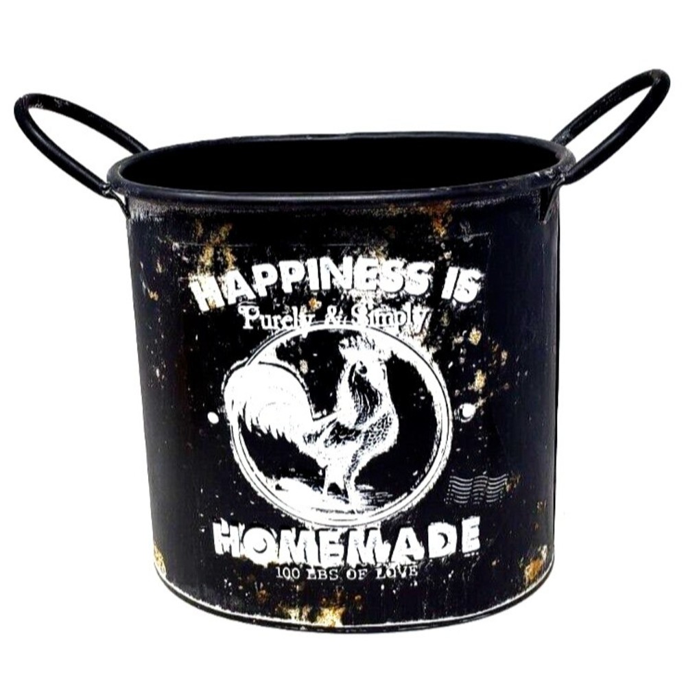 New Retro Metal Rooster Bucket Chicken Home Decor with Fake Patina